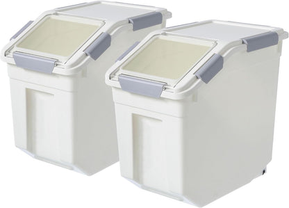 HANAMYA 33 Liter / 50 lbs Rice Storage Container with Measuring Cup, BPA free, For Rice | Grain | Pet Food | Flour, 2 count, White