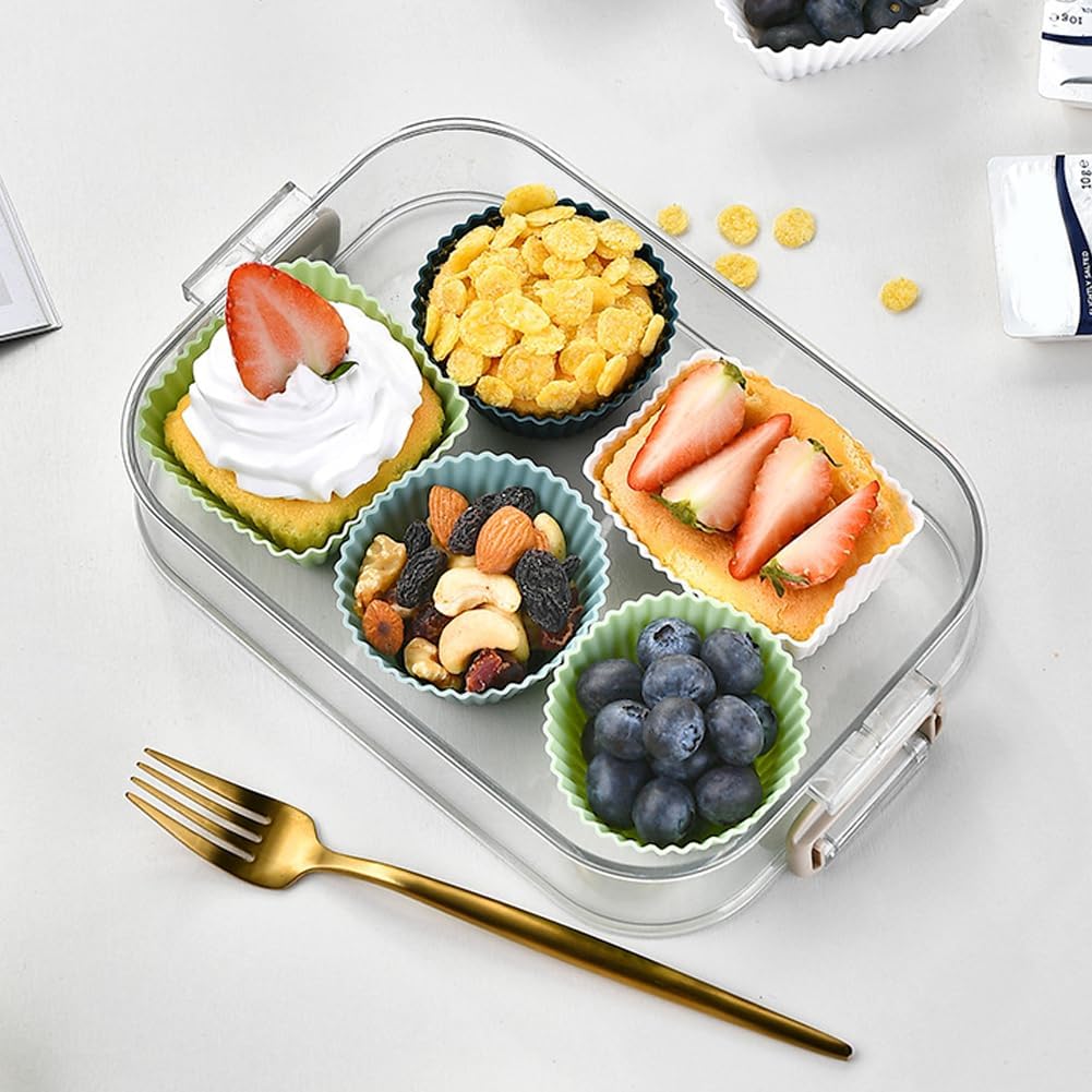 24pcs Silicone Muffin Cups,5pcs Plastic Measuring Spoons Set,Reusable Muffin Liners Silicone Cupcake Liners Lunch Box Dividers,3 Shape Non-Stick Baking Cups Cup Cake Molds Holder