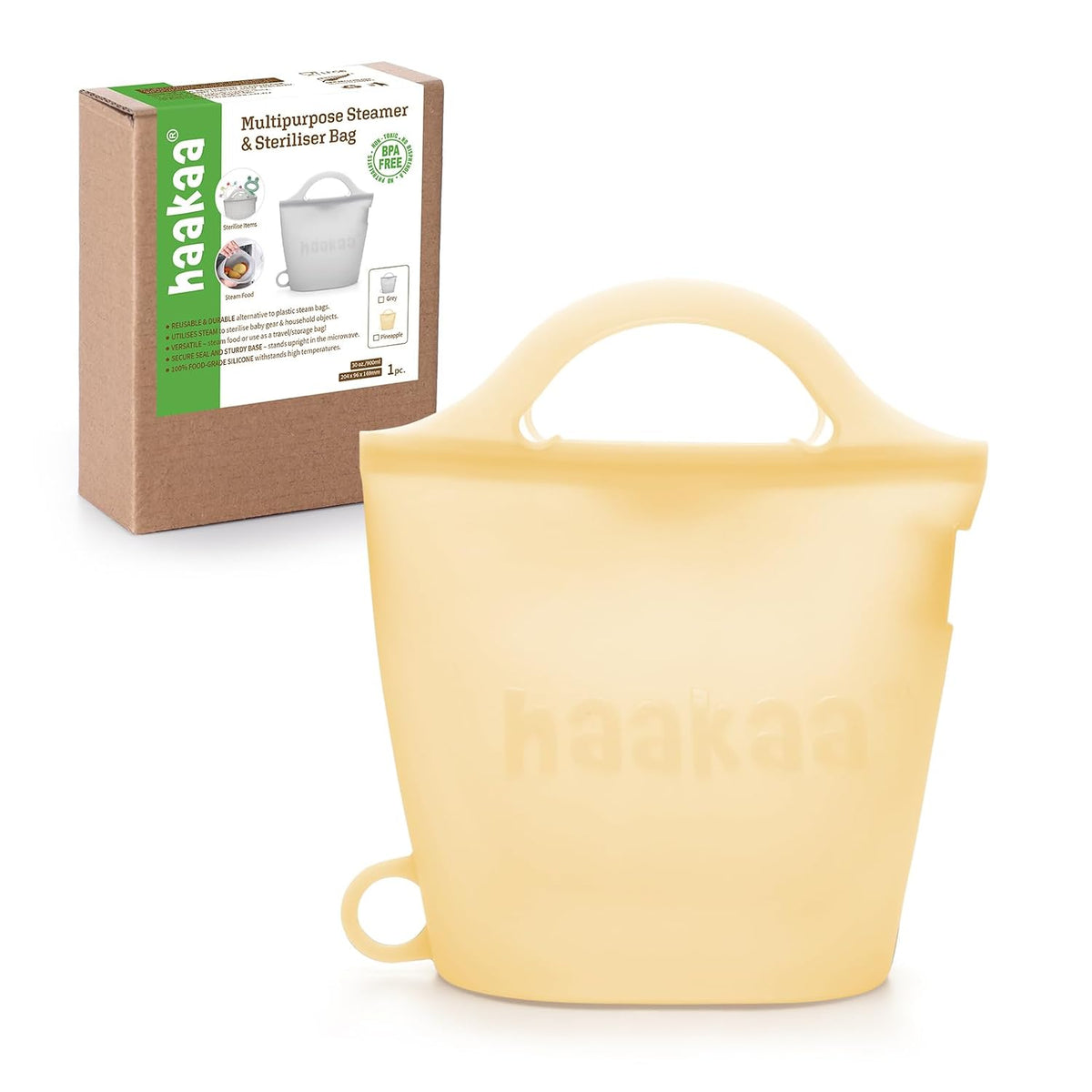 Haakaa Silicone Microwave Steamer & Steriliser Bag, 70oz/2000ml Large Capacity Reusable Steaming Bags for Baby Bottles, Breast Pump, Accessories, Pacifiers,Teethers, Great for Home&On The Go, Grey/1PC