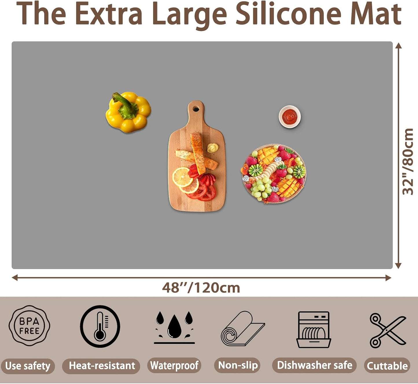 Extra Large Silicone Mat 78.7''x23.6''(200cmx60cm), Large Silicone Mats for Kitchen Counter, Multipurpose Heat Resistant Mat, Waterproof Placemat for Countertop Protector, Black