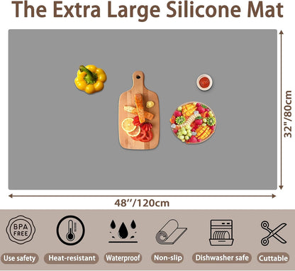 Extra Large Silicone Mat 78.7''x23.6''(200cmx60cm), Large Silicone Mats for Kitchen Counter, Multipurpose Heat Resistant Mat, Waterproof Placemat for Countertop Protector, Black
