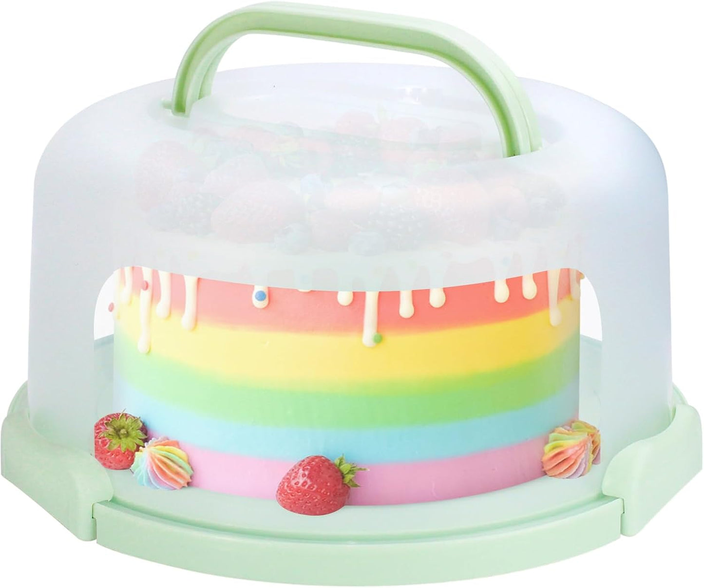 Cake Carrier with Lid and Handle, Fit 10’’ Cake Stand with Lid, Cake Transport Storage Container, Cake Containers Cover Stand with Lids, 3 Secure Side Closures (White)
