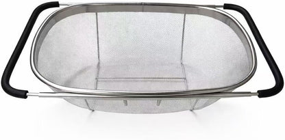 2 PackPremium Quality Over The Sink Stainless Steel Oval Colander with Fine Mesh 6 Quart Strainer Basket & Expandable Rubber Grip Handles - Strain, Drain, Rinse Fruits, Vegetables1