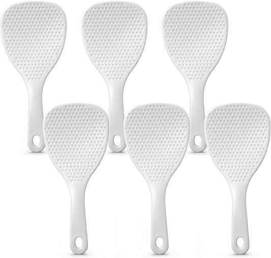 6 Pcs Plastic Rice Spoon Paddle, Rice Paddle White Non-Stick Paddles Scooper, Hanging Spatula For Kitchen, Restaurant, And Home Kitchen Cooking Utensil Set