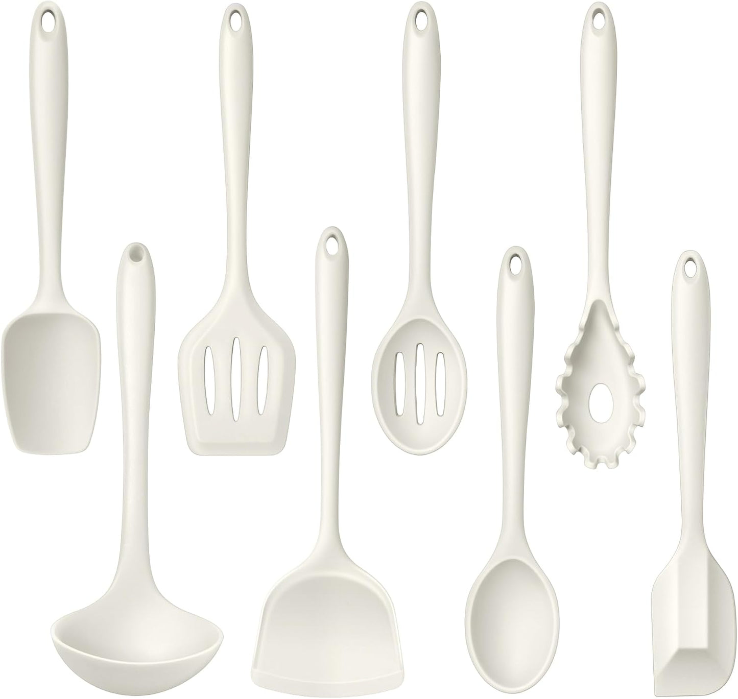 LIANYU Non-Toxic Silicone Kitchen Utensils Set, 8 Piece Non-Scratch Cooking Spoons & Spatulas, Stainless Steel Core, Heat Resistant & Dishwasher Safe, Khaki