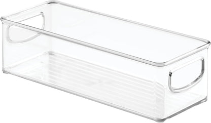 iDesign Plastic Stackable Pantry Bin - Storage Bin with Handles for Cabinets or Fridge - Set of 2 - Clear