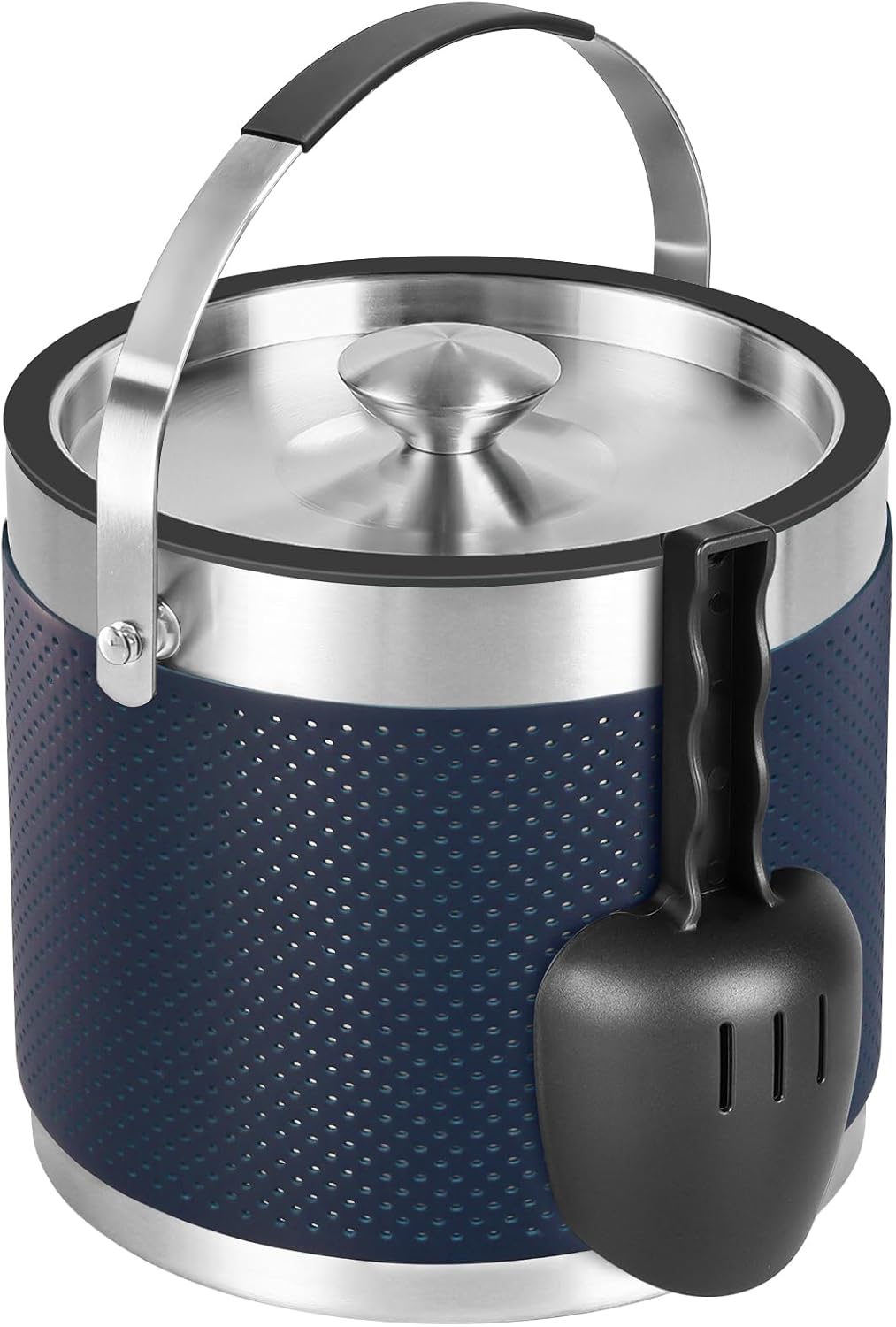3.2L Double Wall Stainless Steel Ice Bucket with Lid,Scoop, Updated Insulated Ice Bucket for Cocktail Bar and Parties