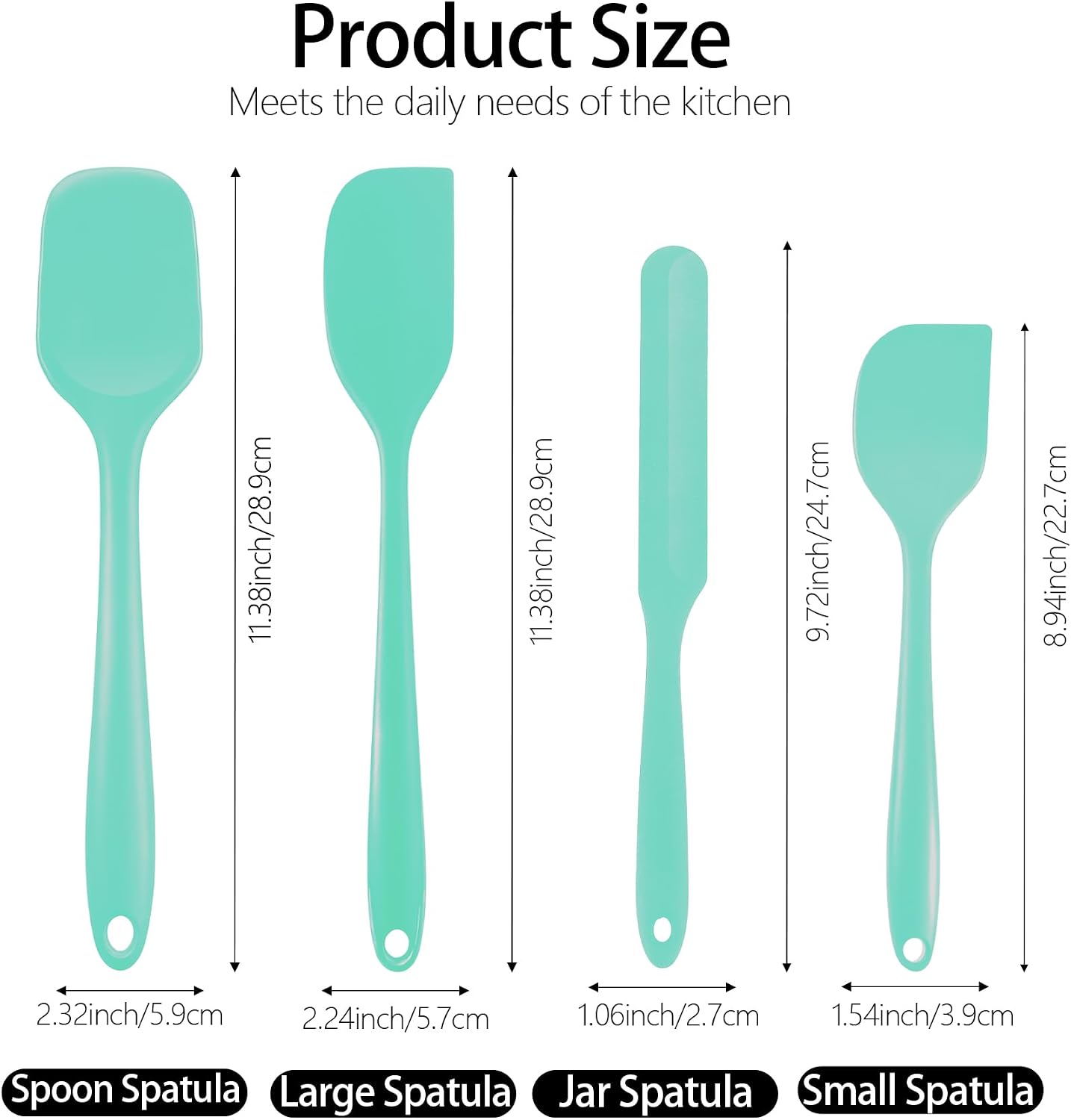 Silicone Spatula Set, Food Grade Rubber Spatula, 4 Pcs Heat Resistant Silicone Spatulas, One Piece Design Non-Stick Kitchen Utensils for Cooking, Stirring, Baking & Mixing, Dishwasher Safe (Black)