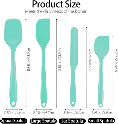 Silicone Spatula Set, Food Grade Rubber Spatula, 4 Pcs Heat Resistant Silicone Spatulas, One Piece Design Non-Stick Kitchen Utensils for Cooking, Stirring, Baking & Mixing, Dishwasher Safe (Black)