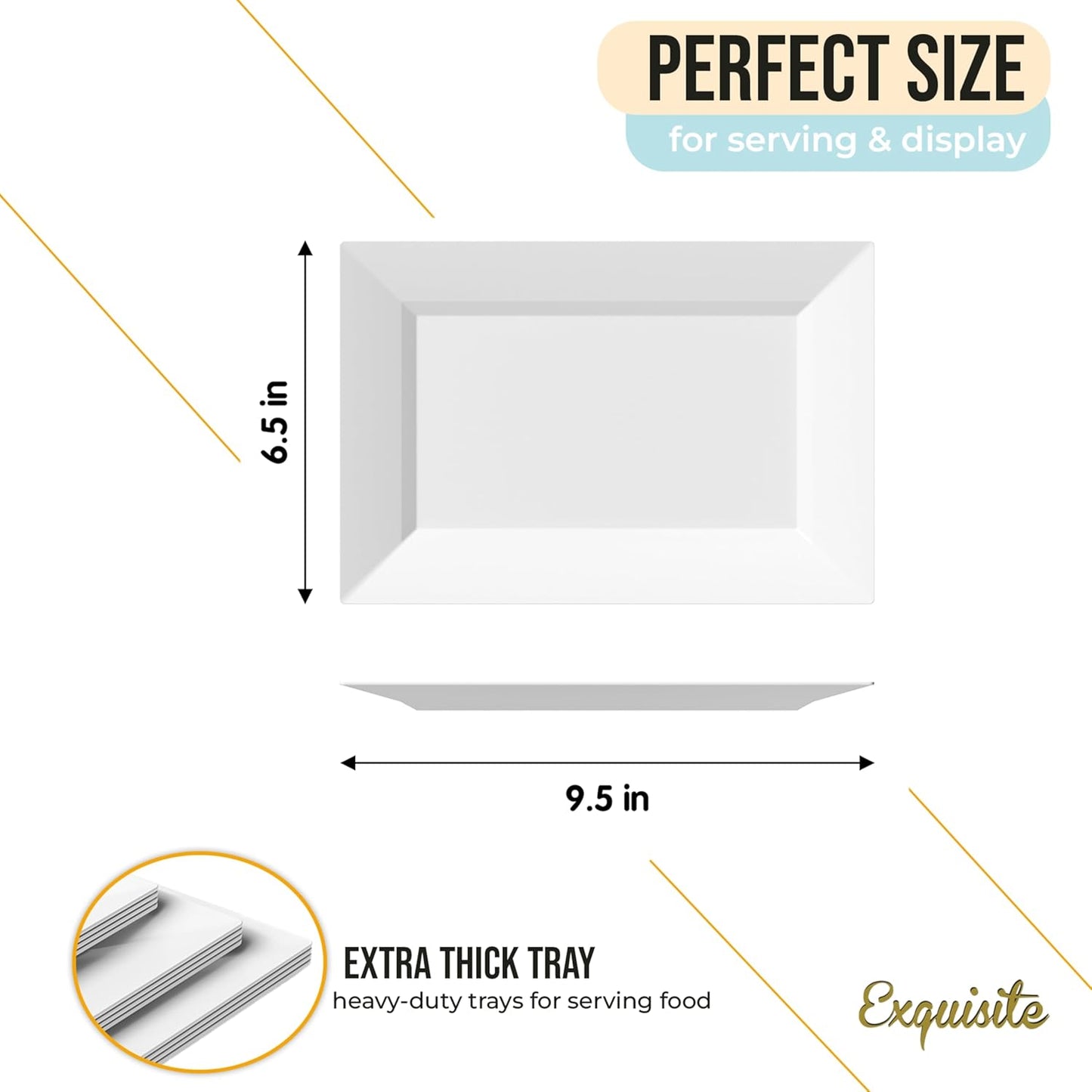 Exquisite Plastic Serving Trays For Party - 40 Pcs 7.5 Inch White Serving Platters, Plastic Trays For Food, White Tray, Food Tray Disposable Platters For Parties, Catering & Buffet