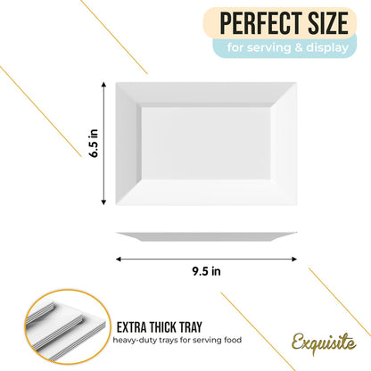 Exquisite Plastic Serving Trays For Party - 40 Pcs 7.5 Inch White Serving Platters, Plastic Trays For Food, White Tray, Food Tray Disposable Platters For Parties, Catering & Buffet
