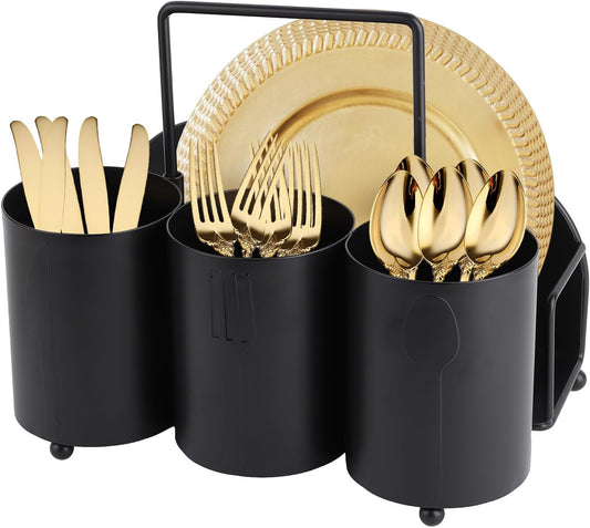 NelyBet Utensil Caddy Silverware Holder Fork Spoon Napkin Paper Plate Organizer Metal Utensil Holder Cutlery Flatware Organizers for Party Kitchen Countertop Camping Picnic - Black Mesh