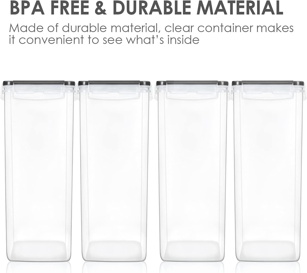 Vtopmart 4 PCS Large Food Storage Containers 5.2L / 175oz, 4 Pieces BPA Free Plastic Airtight Canisters for Flour, Sugar, Baking Supplies, Rice with Lids, 4 Measuring Cups and 24 Labels, Black