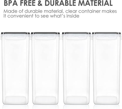 Vtopmart 4 PCS Large Food Storage Containers 5.2L / 175oz, 4 Pieces BPA Free Plastic Airtight Canisters for Flour, Sugar, Baking Supplies, Rice with Lids, 4 Measuring Cups and 24 Labels, Black
