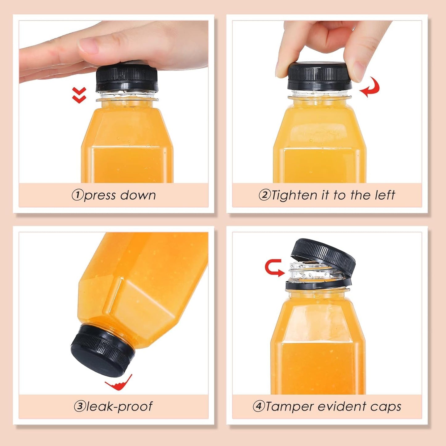 30pcs 10oz Empty Plastic Juice Bottles with Caps Reusable Food Grade Drink Bottles with Leak-Proof Tamper Evident Caps Bulk Clear Beverage Containers for Homemade Drinks Smoothie Milk