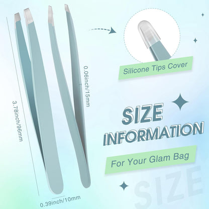 Mudder 12 Pcs Eyebrow Tweezers Set for Facial Hair Stainless Steel Slanted Tip Tweezers in Bulk for Men and Women(Silver)