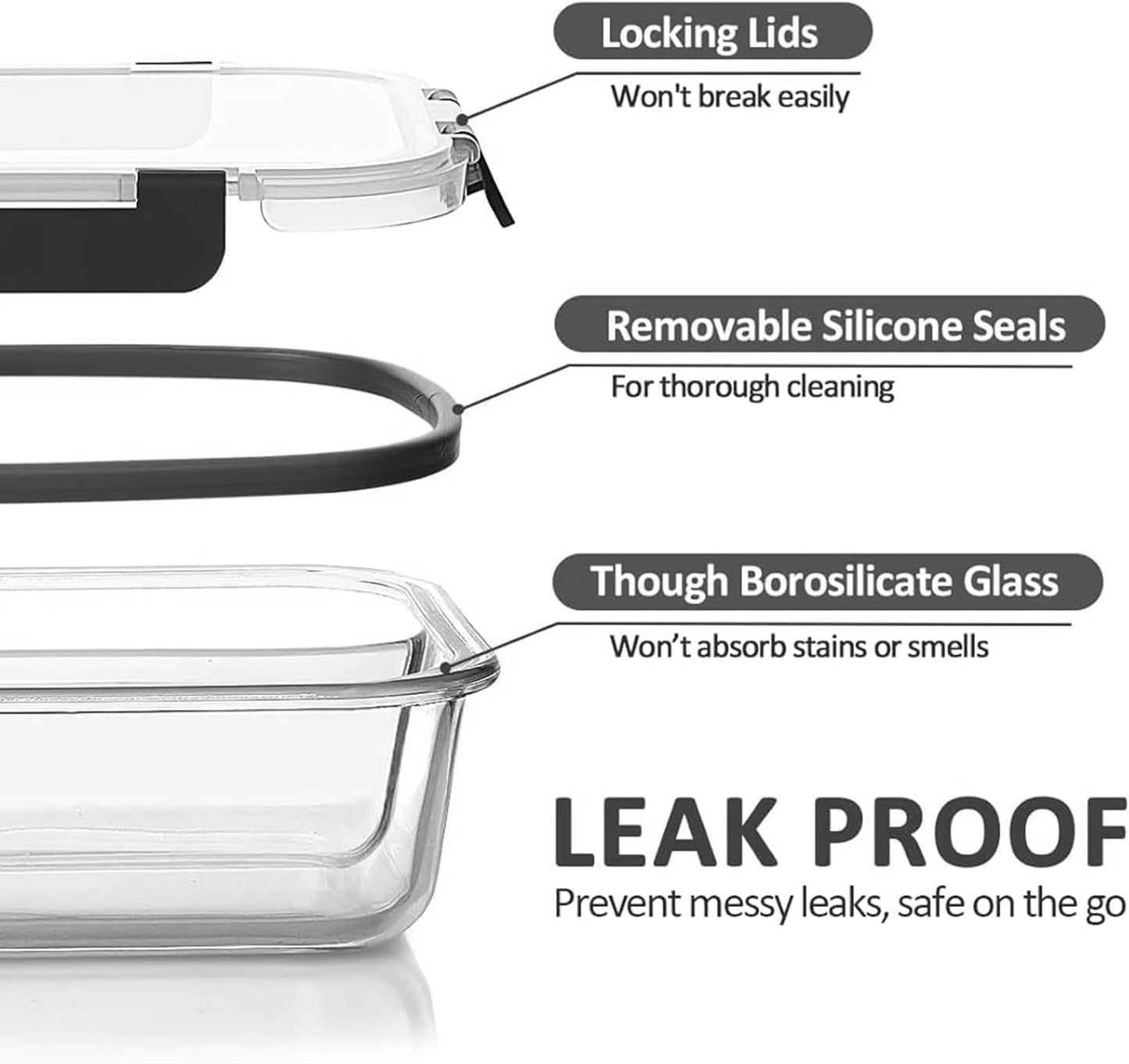 BBV Glass Meal Prep Containers, [10 Pack] Glass Food Storage Containers with Lids, Leak Proof Glass Food Storage Containers with Lids, BPA Free, Microwave Oven Freezer Dishwasher Safe (5color)