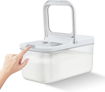 TBMax Large Airtight Food Container 5.28 Qt with Pop Up Lid & Measuring Cup, Ideal for 10 Lbs of Rice or 7 Lbs of Flour, Square Short Food Storage Bin for Kitchen Pantry and Drawer Organization