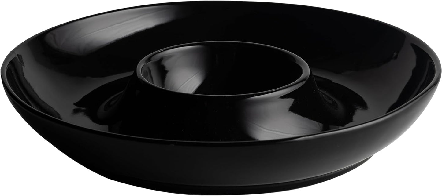 LEHAHA 12.25 inch porcelain Chip and Dip Serving Set, Ceramic Platters for Cheese, Appetizers &Chips Salsa, Fruit and Veggies, Divided Serving Trays for Family Gathering and Parties, Dark Creamy