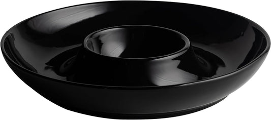 LEHAHA 12.25 inch porcelain Chip and Dip Serving Set, Ceramic Platters for Cheese, Appetizers &Chips Salsa, Fruit and Veggies, Divided Serving Trays for Family Gathering and Parties, Dark Creamy