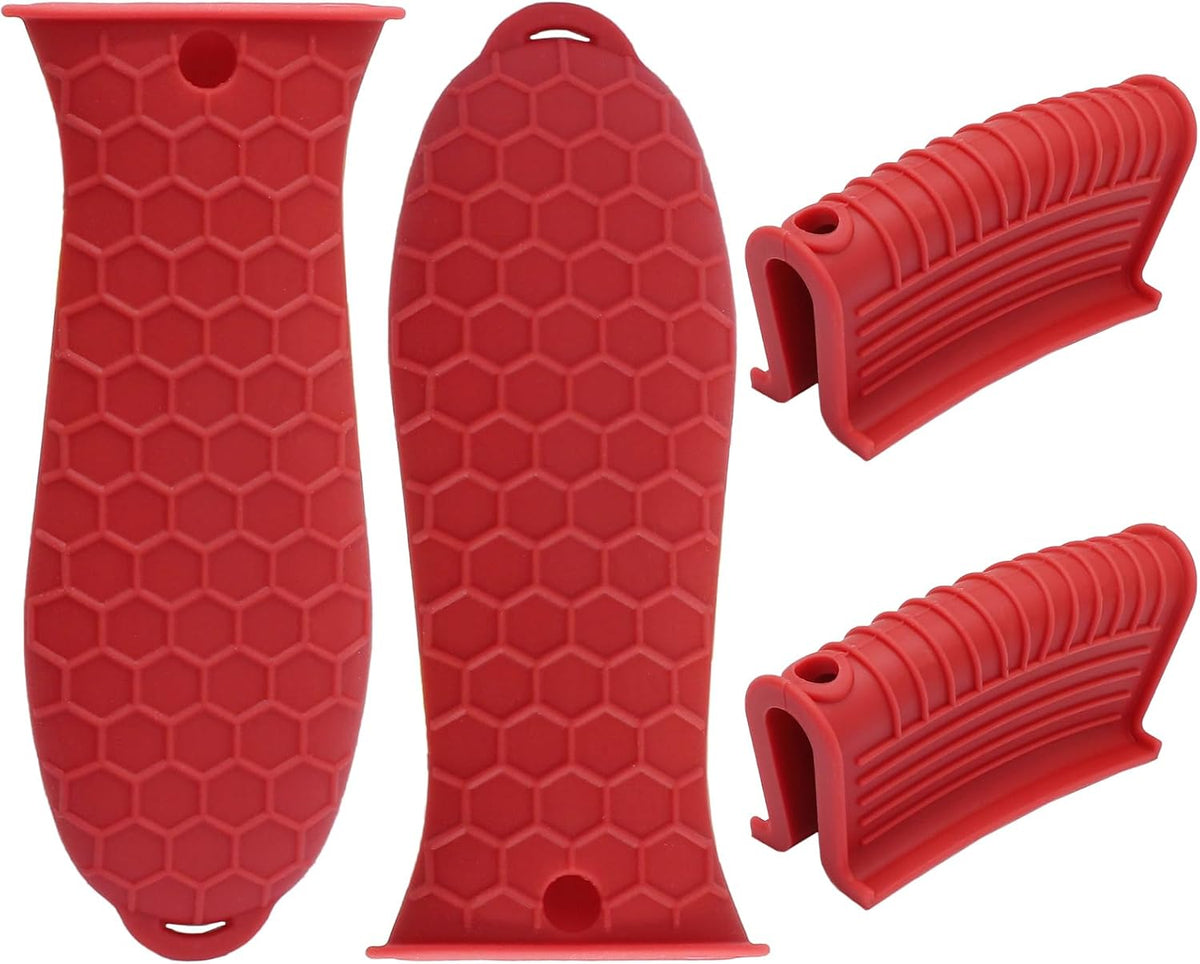 4 Pack Cast Iron Handle Covers, Heat Resistant Silicone, Black