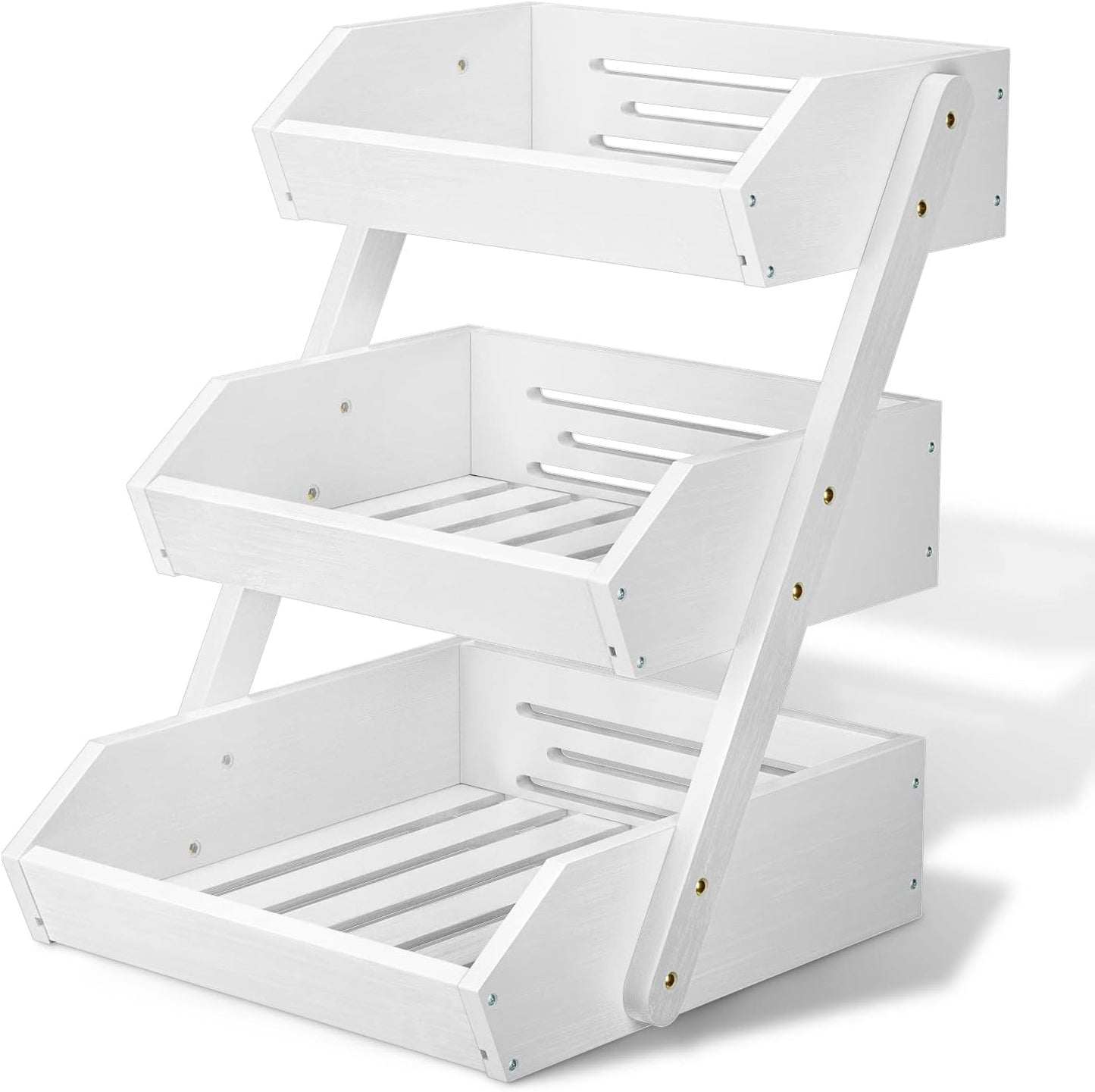 G.a HOMEFAVOR Large Bamboo Fruit Basket, 2-Tier Fruit Bowl for Kitchen Counter, Vegetable Storage Stand for Fruit Shop, 15 mm Thickness (Self-assembly)