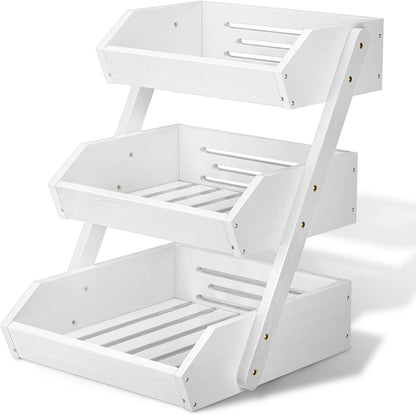 G.a HOMEFAVOR Large Bamboo Fruit Basket, 2-Tier Fruit Bowl for Kitchen Counter, Vegetable Storage Stand for Fruit Shop, 15 mm Thickness (Self-assembly)