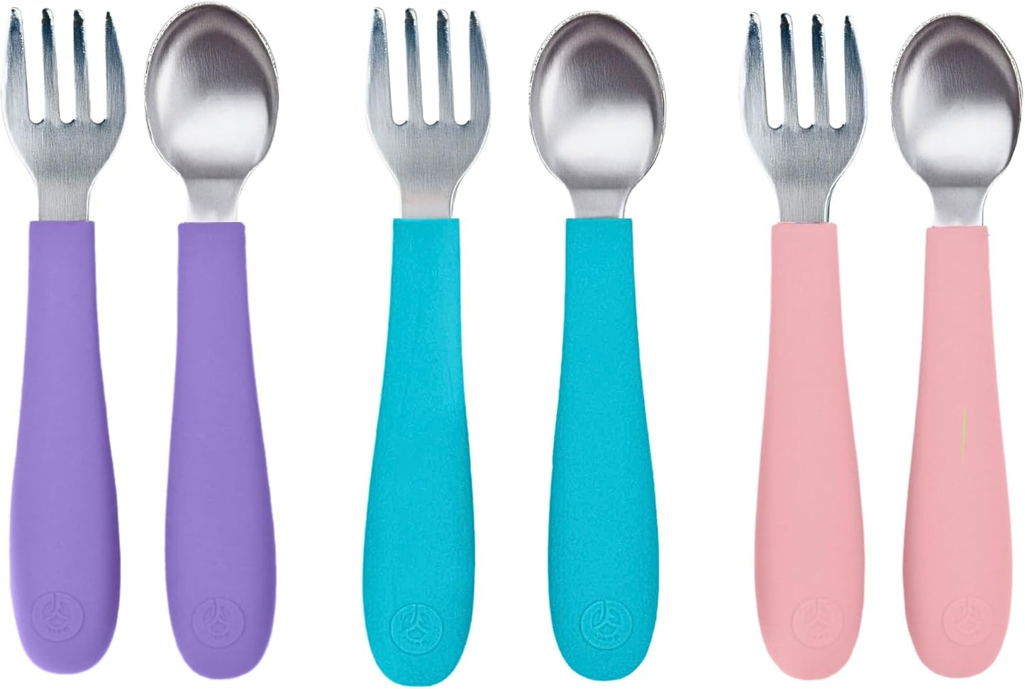 Kids Stainless Steel Utensils Set - Premium 18/8 Grade Silverware Kit - 2 Spoons, 2 Forks, and 2 Knives for Ages 4-7 - Silicone Easy-Grip Handles - Children Flatware Cutlery (Matte - Pink, Off White)