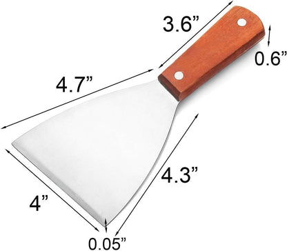 2PCS Stainless Steel Slant Grill Griddle Spatula Scraper Diner Flat Straight Blade