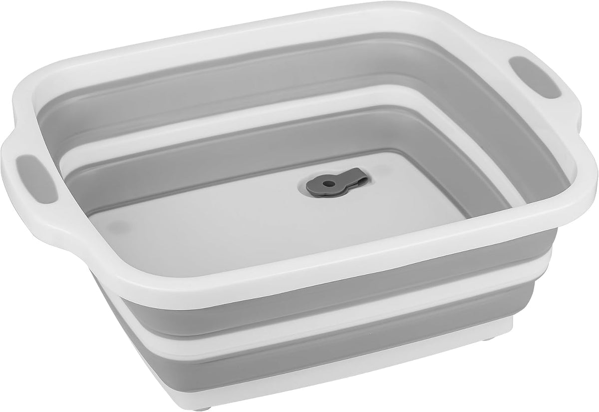 2 Pack Collapsible Cutting Board, Foldable Dish Tub with Draining Hole, Portable Chopping Board with Colander, 3 in 1 Multifunction Camping Sink for Washing Dish, Bowl, Vegetables and Fruit