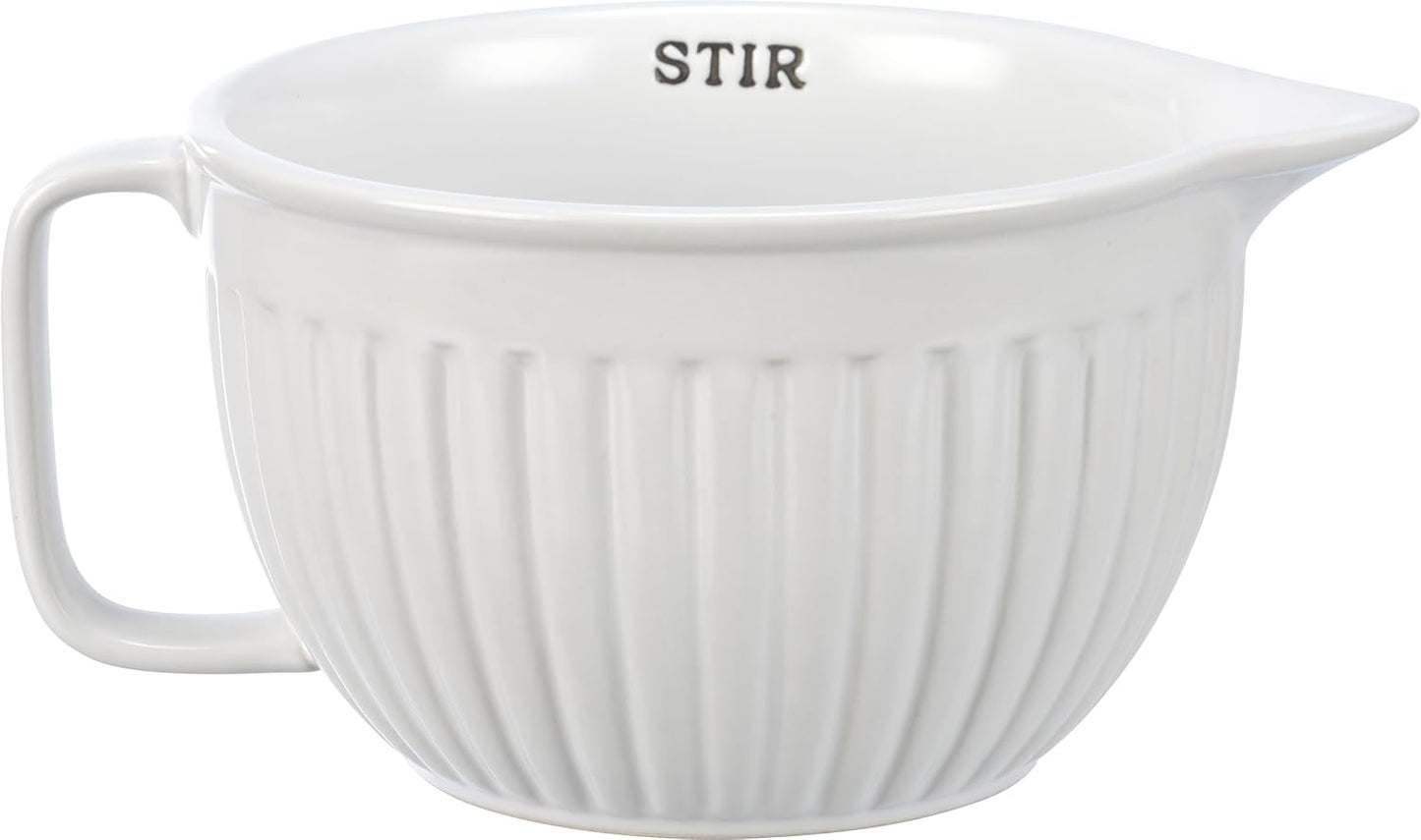 Primitives by Kathy Ribbed Texture Stoneware Batter Mixing Bowl (Stir), 7" x 5.25" x 3.25", White