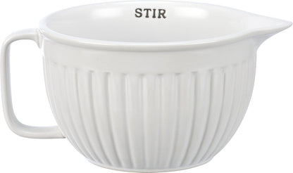 Primitives by Kathy Ribbed Texture Stoneware Batter Mixing Bowl (Stir), 7" x 5.25" x 3.25", White