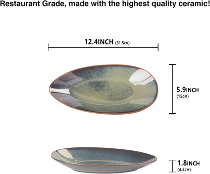 Serving Platter Olives Plate Set of 2, Large Serving Tray for Entertaining, Porcelain Trays and Platters, Salad Appetizer Tray,Dishwasher & Microwave Safe, Royal blue 14.5 Inch