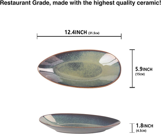 Serving Platter Olives Plate Set of 2, Large Serving Tray for Entertaining, Porcelain Trays and Platters, Salad Appetizer Tray,Dishwasher & Microwave Safe, Royal blue 14.5 Inch