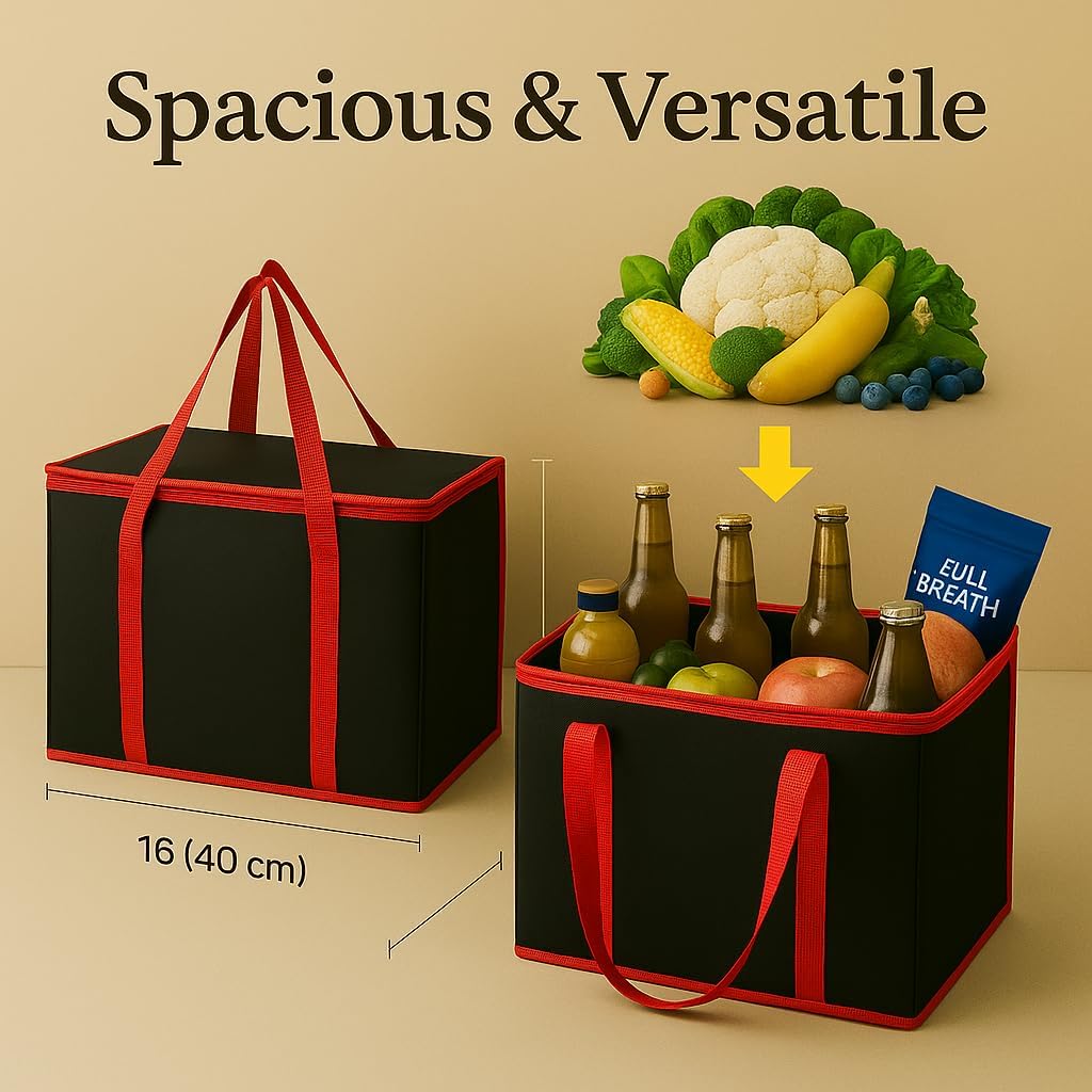 musbus Extra large XXXL Insulated Food Delivery Bag Cooler Bags Keep Food Warm Catering Therma Catering Bag for doordash 22x14x13 Cooler Bags Therma Shopper hot warming RED Pizza BLACK