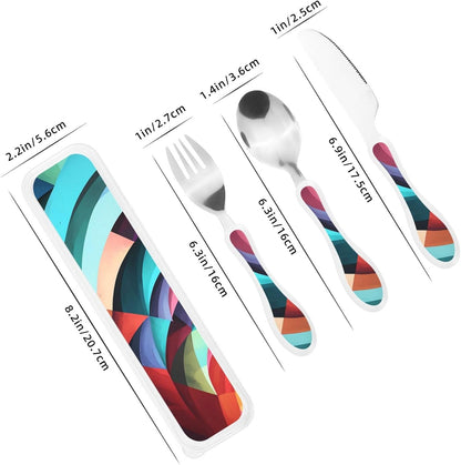 3-Piece Kids Silverware Set With Storage Case, Stainless Steel Reusable Children Safe Knife Spoon Fork Set Blue Active Girl Running Sunset Children Flatware Set For Kids Lunch Box - Colors B