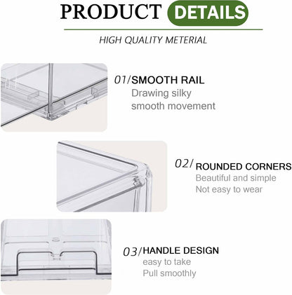 bealy 2 Pack Refrigerator Organizers and Storage, Stackable Clear Pull out Drawer Organizer Bins, BPA-Free Fridge Organizer and Storage for Fruit, Produce, Drink, Snack and Food Storage Containers