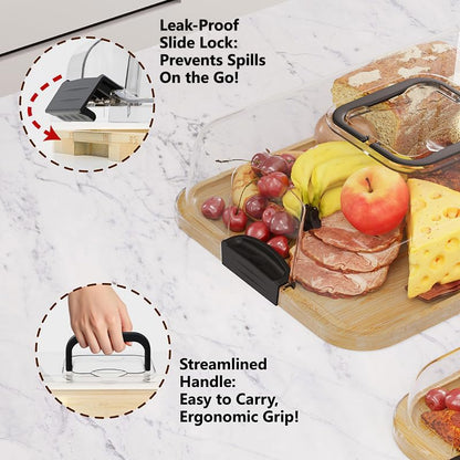 2-Pack Charcuterie Board with Lid 4" Heightened Lid - 14.2" & 13.4" Bamboo Trays Entertaining - Housewarming Warming Gifts New Home, Gifts for Women - Large Food Platter