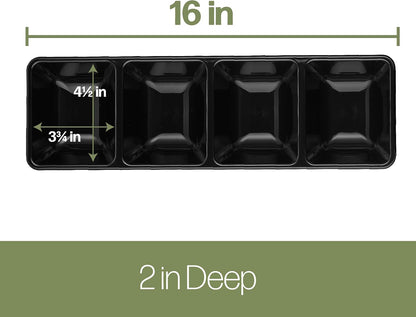 Plasticpro 4 Sectional Rectangle Plastic Serving Tray/Platter (2, Black)