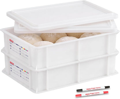 Pizza Dough Proofing Box with Lid, Commercial Food Grade Stackable Bread Proofing Container with Label Sticker & 2 Erasable Markers, BPA Free, Fits Up to 6 Dough Balls