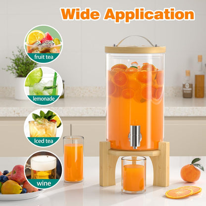 1.2 Gallon Glass Drink Dispenser For Parties, beverage dispenser with Bamboo wood stand And Stainless Steel Spigot, Juice or lemonade dispenser Laundry Detergent Dispenser (2 PACK)