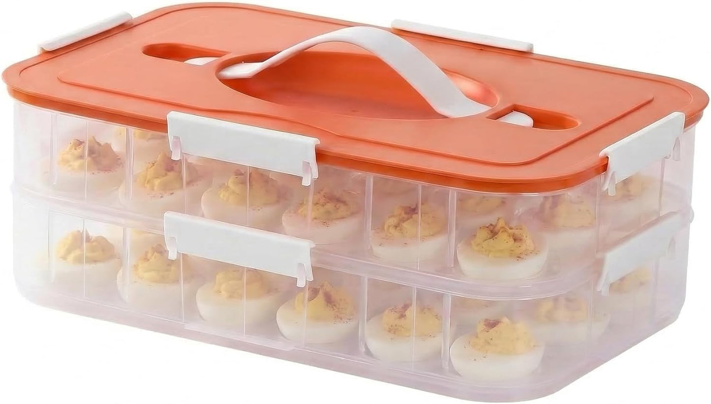 Deviled Egg Container with Lid, 54 Slots Egg Tray Carrier with Handle, Stackable Egg Tray, 12.2 x 8.4 x 6.3 inches (Green, 3 Layer)