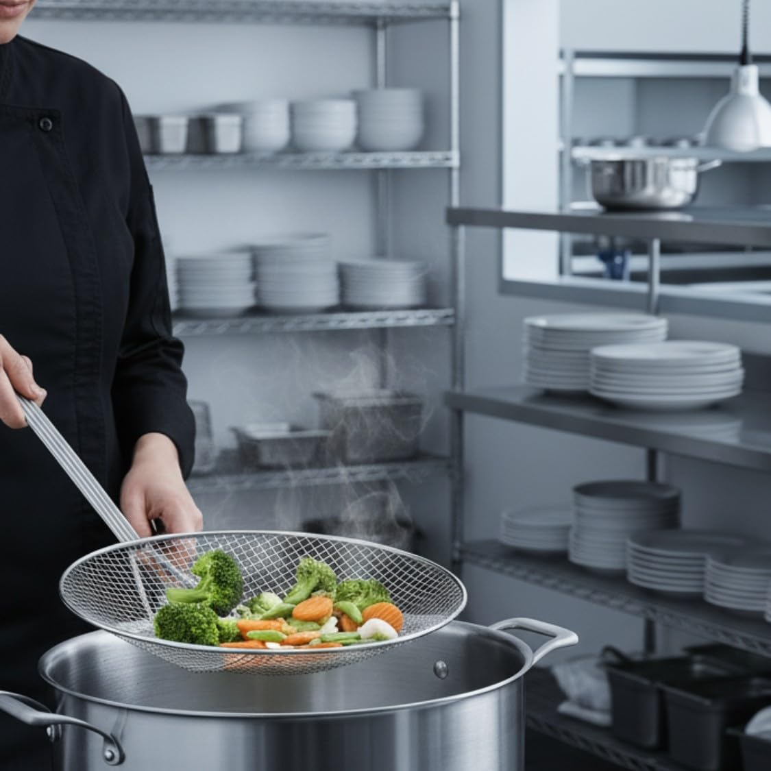 TrueCraftware- 12 Inch Round Wire Skimmer Nickel Plated- Mesh Strainer Skimmer Spoon for Cooking Draining Pasta Noodles Vegetables Rice Quinoa