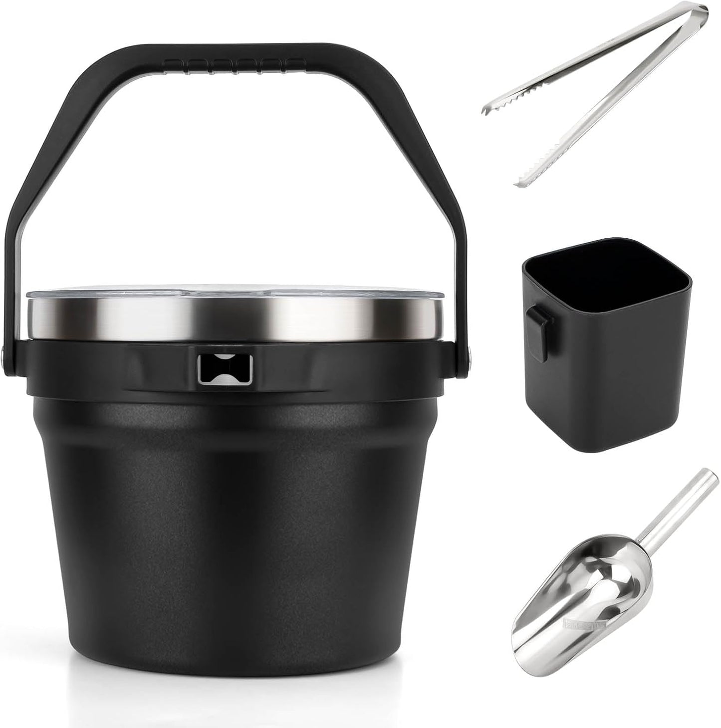 Luxfuel Insulated Beverage & Ice Bucket with Lid - Stainless Steel, Includes Scoop & Tongs, Holds 6 Longnecks or 3 Wine Bottles, Keeps Ice for Hours, Portable Handle for Parties & Outdoors (7.5L)