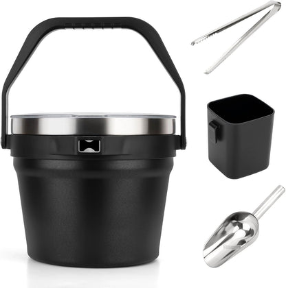 Luxfuel Insulated Beverage & Ice Bucket with Lid - Stainless Steel, Includes Scoop & Tongs, Holds 6 Longnecks or 3 Wine Bottles, Keeps Ice for Hours, Portable Handle for Parties & Outdoors (7.5L)