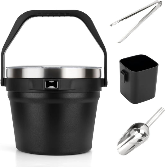 Luxfuel Insulated Beverage & Ice Bucket with Lid - Stainless Steel, Includes Scoop & Tongs, Holds 6 Longnecks or 3 Wine Bottles, Keeps Ice for Hours, Portable Handle for Parties & Outdoors (7.5L)