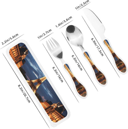 3-Piece Kids Silverware Set With Storage Case, Stainless Steel Reusable Children Safe Knife Spoon Fork Set Easter Bunny Eggs Spring Flower Rabbit Children Flatware Set For Kids Lunch Box