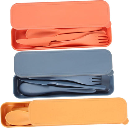Toddmomy 3 Sets Travel Cutlery Set with Case Wheat Straw Utensil Kit for Lunch Camping School and Picnics Reusable Fork Spoon and Cutter and Travel Tableware