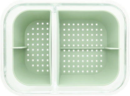 Two Compartment Borosilicate Glass Container Cleaning Tool with Sealable Lid (Full Melt Sand)