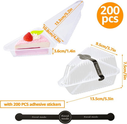 200 Pcs Thickened Cake Slice Containers with Lids Clear Plastic Hinged Cheesecake Containers Individual Disposable Triangle Cake Boxes for Pie Slice Cheesecake, Tres Leches, Flan, Desserts
